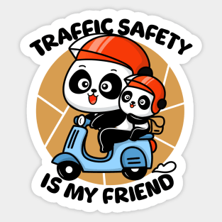 Cute panda wears helmet - Educational t-shirt for kids about traffic safety Sticker